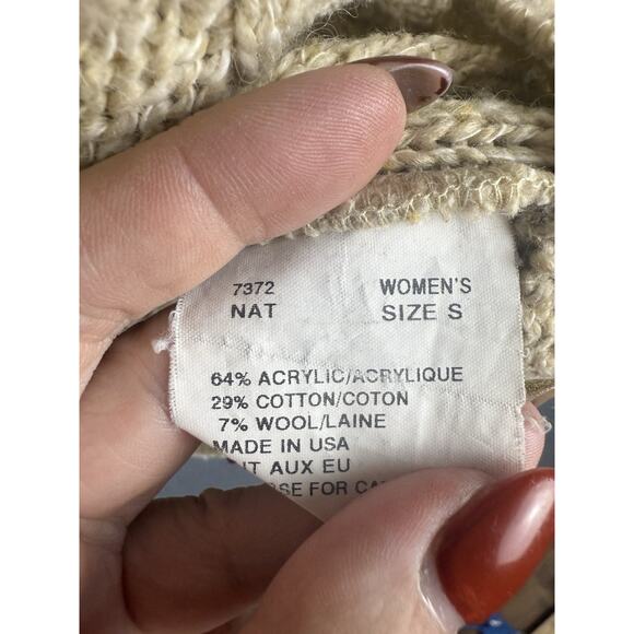 Woolrich Sweater Womens S Ivory Beige Cable Knit Made USA Wool Blend Turtleneck - Picture 4 of 7